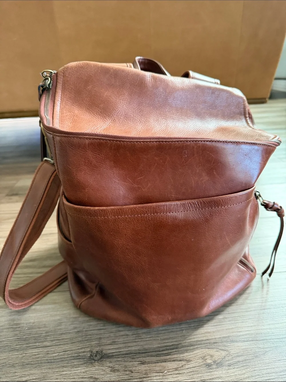 Azaria cognacLeather Baby Bag Backpack - Timeless Organizer